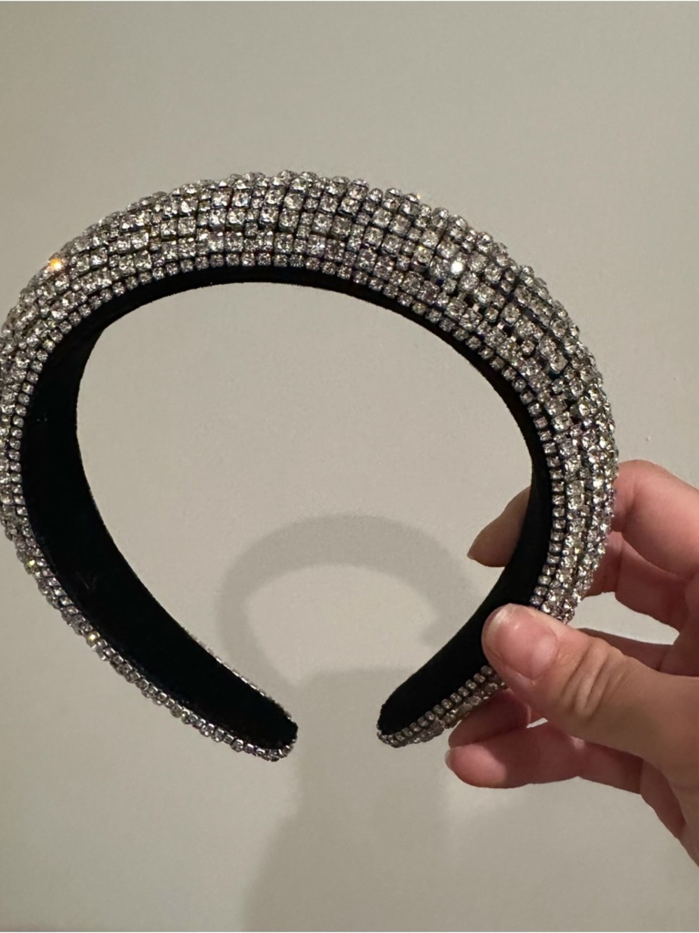 Rhinestone Embellished Padded Headband - Silver Crystal